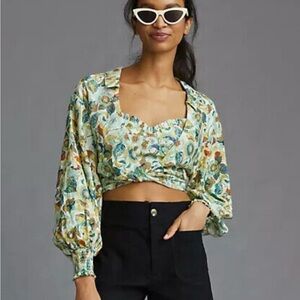 NWT Anthropologie Twist Crop Blouse with Cami Size Medium Floral Print